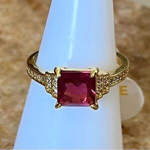 Bomb Party RETRO RBP2152 Garnet & White Topaz on 12K Yellow Gold Band Ring